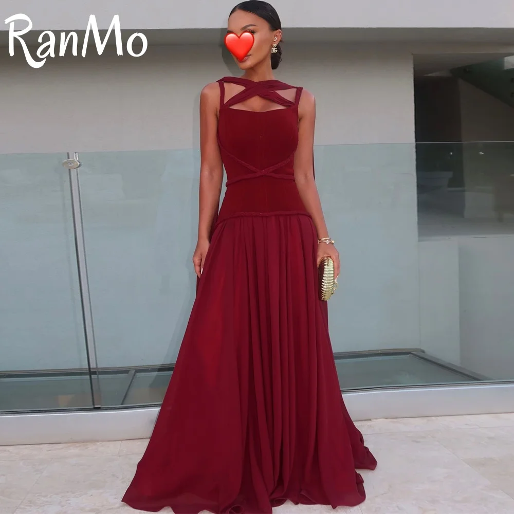 

Ranmo индивидуальное классическое шифоновое вечернее платье с квадратным воротником, классическое платье для выпускного вечера с лентами, модное платье без рукавов для особых случаев