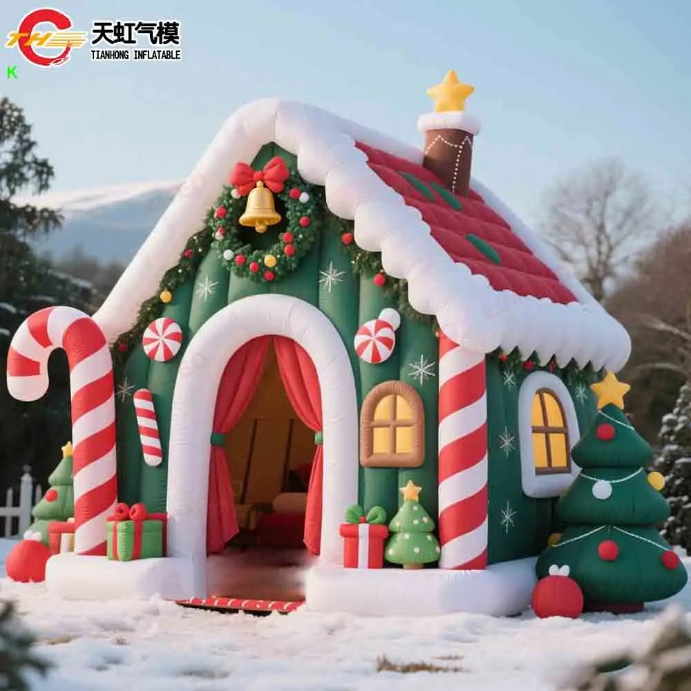 เต็นท์เป่าลมรูปบ้านคริสต์มาสสวยงามแบบกำหนดเอง เต็นท์เป่าลมกลางแจ้งรูปถ้ำซานต้าสำหรับงานปาร์ตี้ไนท์คลับ มีจำหน่าย