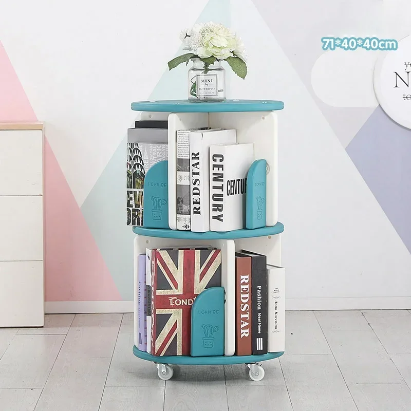 Plastic Rotating Bookshelf Small Basket Baby Children's Picture Book Rack Household Simple Floor Student 360-degree Bookcase