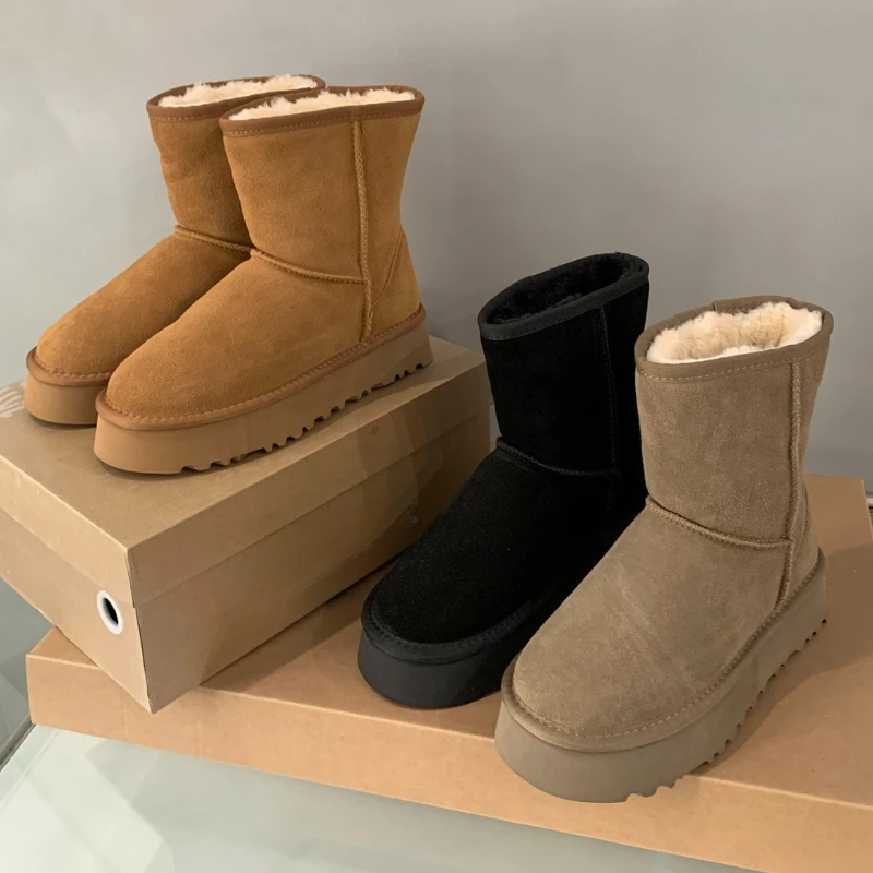 Nuevas botas de nieve de suela gruesa de bizcocho de invierno para mujer, botas de nieve de tubo corto grueso de terciopelo de felpa, botas cortas cálidas para exteriores