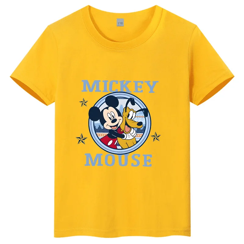 

Детская футболка с мультяшным принтом Микки и Плуто, из чистого хлопка, удобная и дышащая, для родителей и детей.