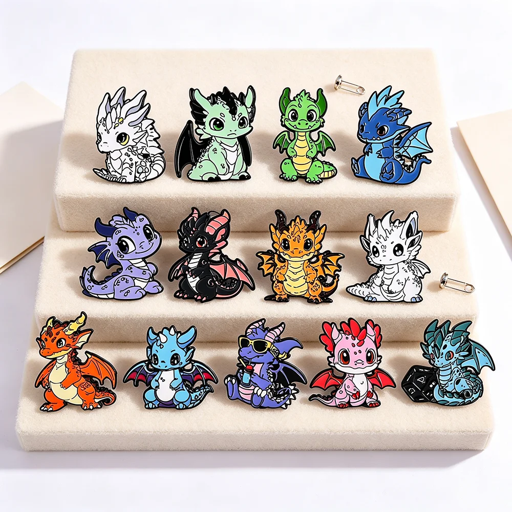 Colorful Dragon Enamel Pin Set, Cute Cartoon Baby Dragon Metal Lapel Brooch Badge, Fantasy Pins for Backpack Fans Gift