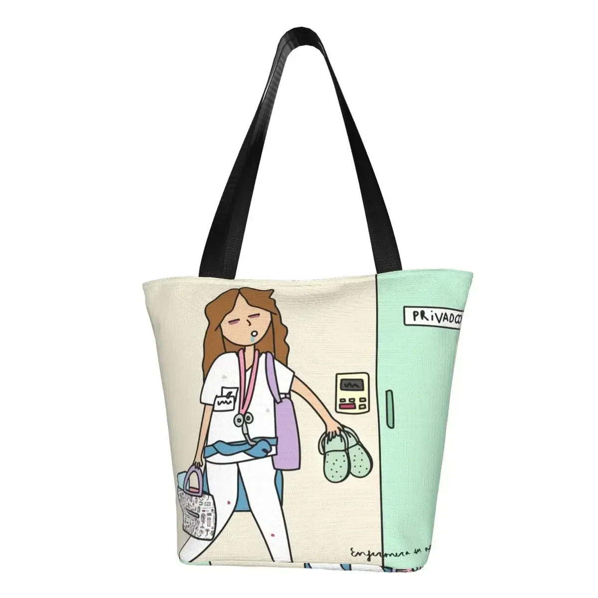 

Kawaii Printing Enfermera En Apuros Doctor Nurse Medical Shopping Tote Bag Recycling Canvas Shopper Shoulder Handbag