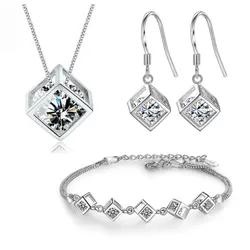 Fashion Moissanite Jewelry Cube Zircon Jewelry Sets for Women Necklace Bracelet Earrings 2024 New Trend Statement Jewelry