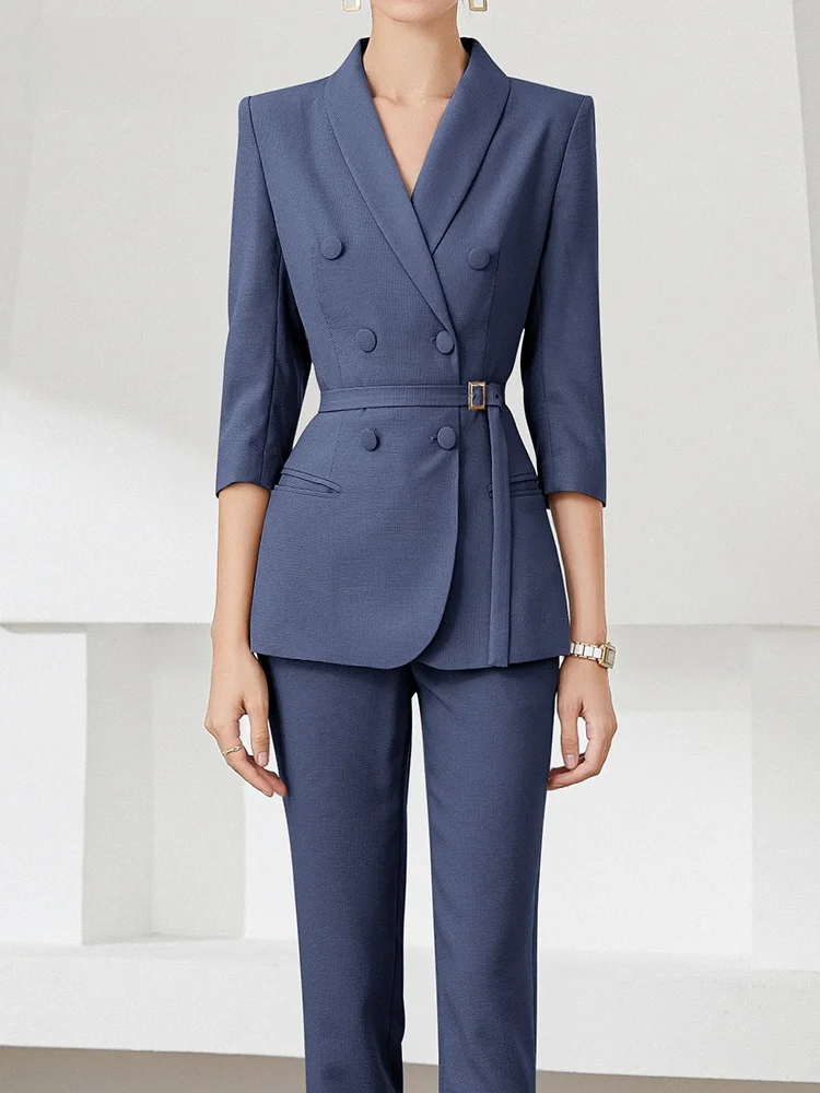 

Spring Summer Thin Seven-Quarter Sleeve Suit Jacket Women's Small Size Business Atmosphere Commuting Work Uniform Set