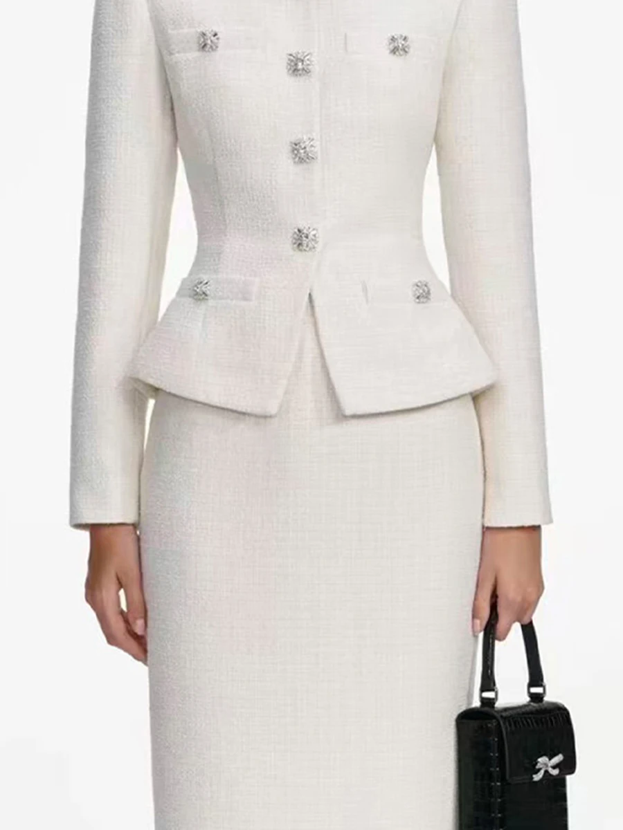 VGH Temperamento solido Dimagrante Set a due pezzi per le donne Girocollo Manica lunga Top Gonna a vita alta Autunno Chic Set femminile Nuovo