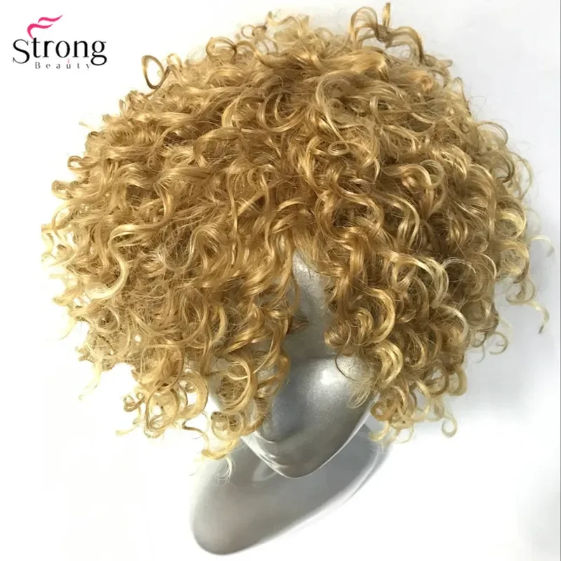 StrongBeauty Women\'s Wigs Short Curly Hair Synthetic Full Wig Yellow Color Molding-Making Man Wig