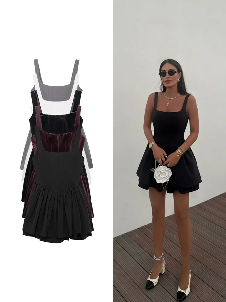 レディース ソリッド カラー 通勤 ドレス 新作 セクシー バックレス ノースリーブ ウエストレス ホルター ショートドレス カジュアル エレガント レディース