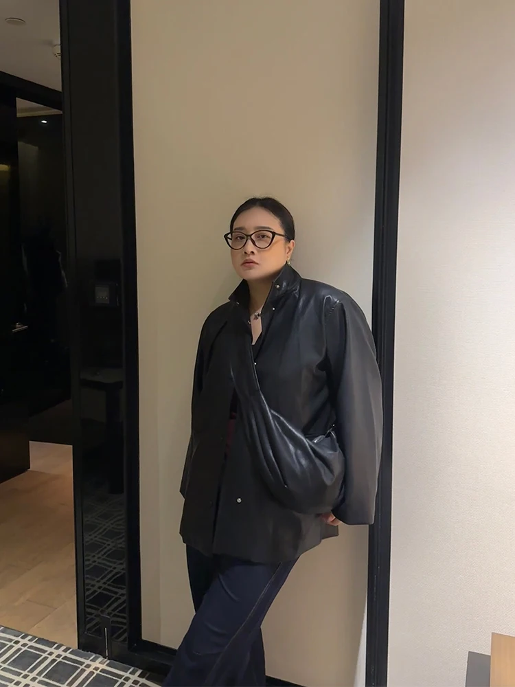 

Женская кожаная куртка большого размера с одной пуговицей, повседневная, с завышенной талией, двухцветная, осенняя, модная, фасон «карандаш» XiaoXin