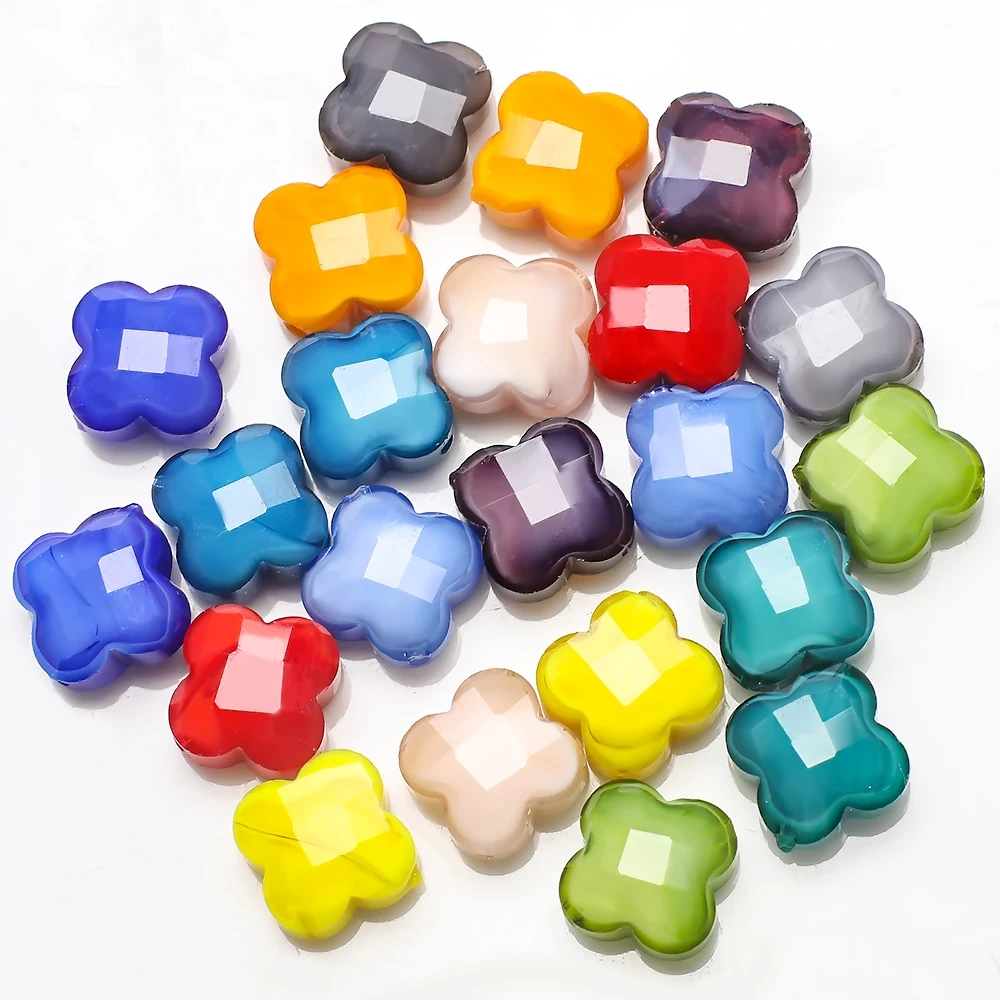 30Pcs/Lot 12mm Glass Petal Beads Four-leaf Clover Shape For DIY Making Crystal Cross Pendant Earing Necklace Accessories Crafts