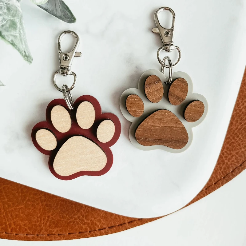 50/100 PCS Personalized customization lovely dog paw keychain wood hanging hook pandent plate for pet badges car key card gifts - view 3