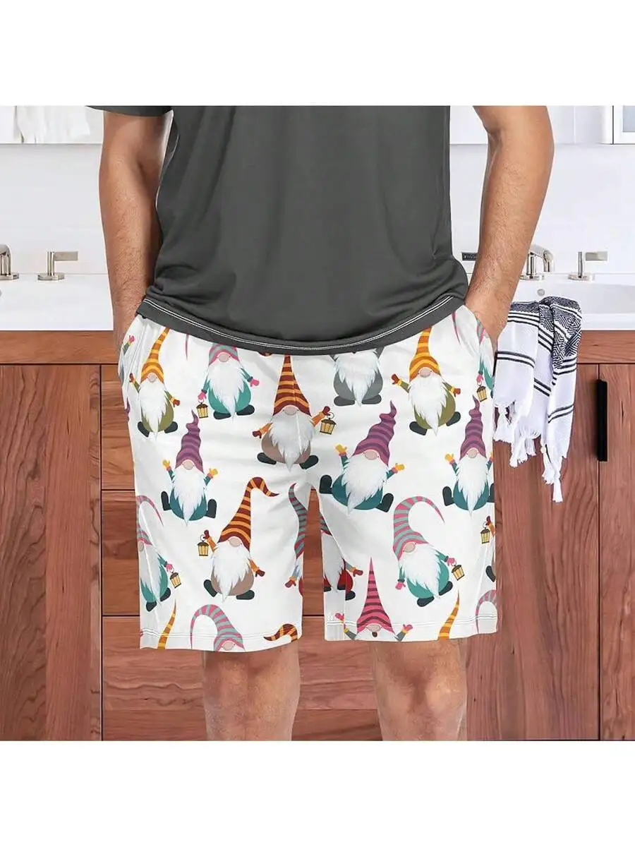 

Mens Gnome Print Casual Pajama Shorts Sleepwear Comfortable Lounge Shorts