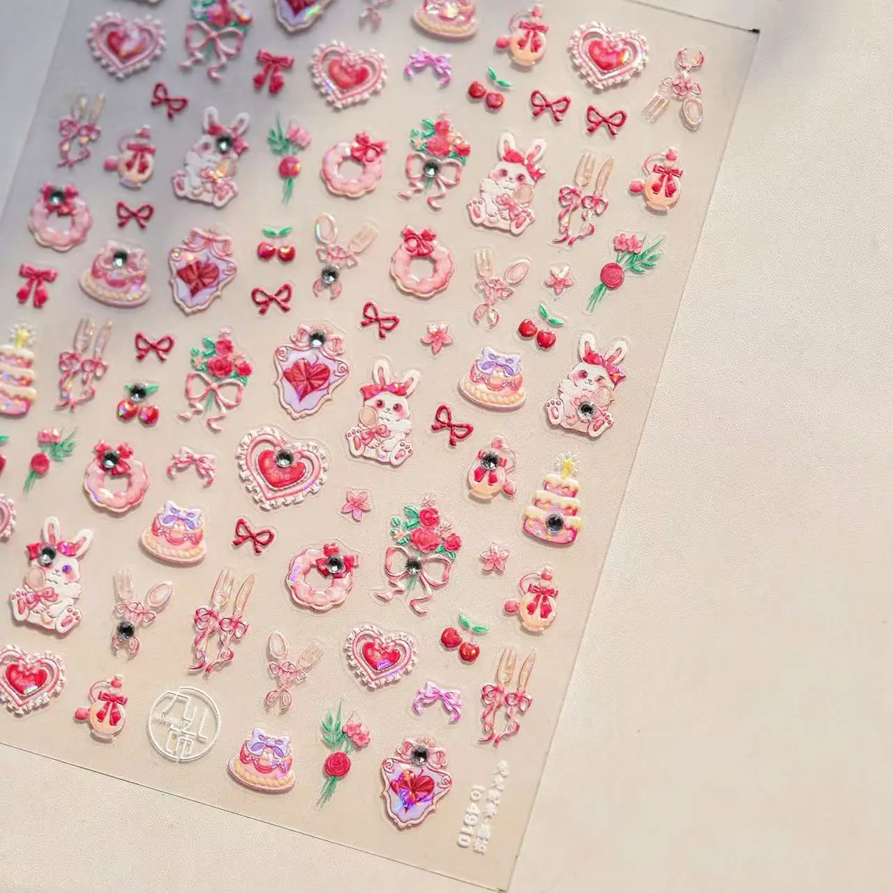 

1PCS 5D Sweet Kawaii Style Cute Bunny Nail Stickers Long Ear Detail Nail Supplies Portable Versatile Quick-Drying Stickers