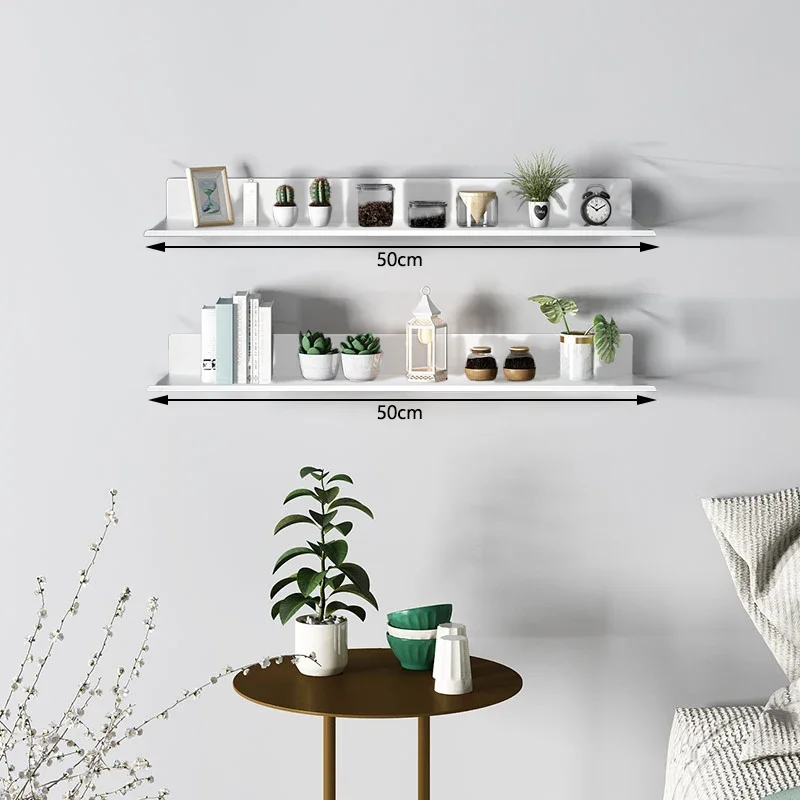 No Drilling Bedroom Decoration Wall Shelves Bathroom Study Living Room Metal Floating Shelves Single-Layer Storage Plants Books