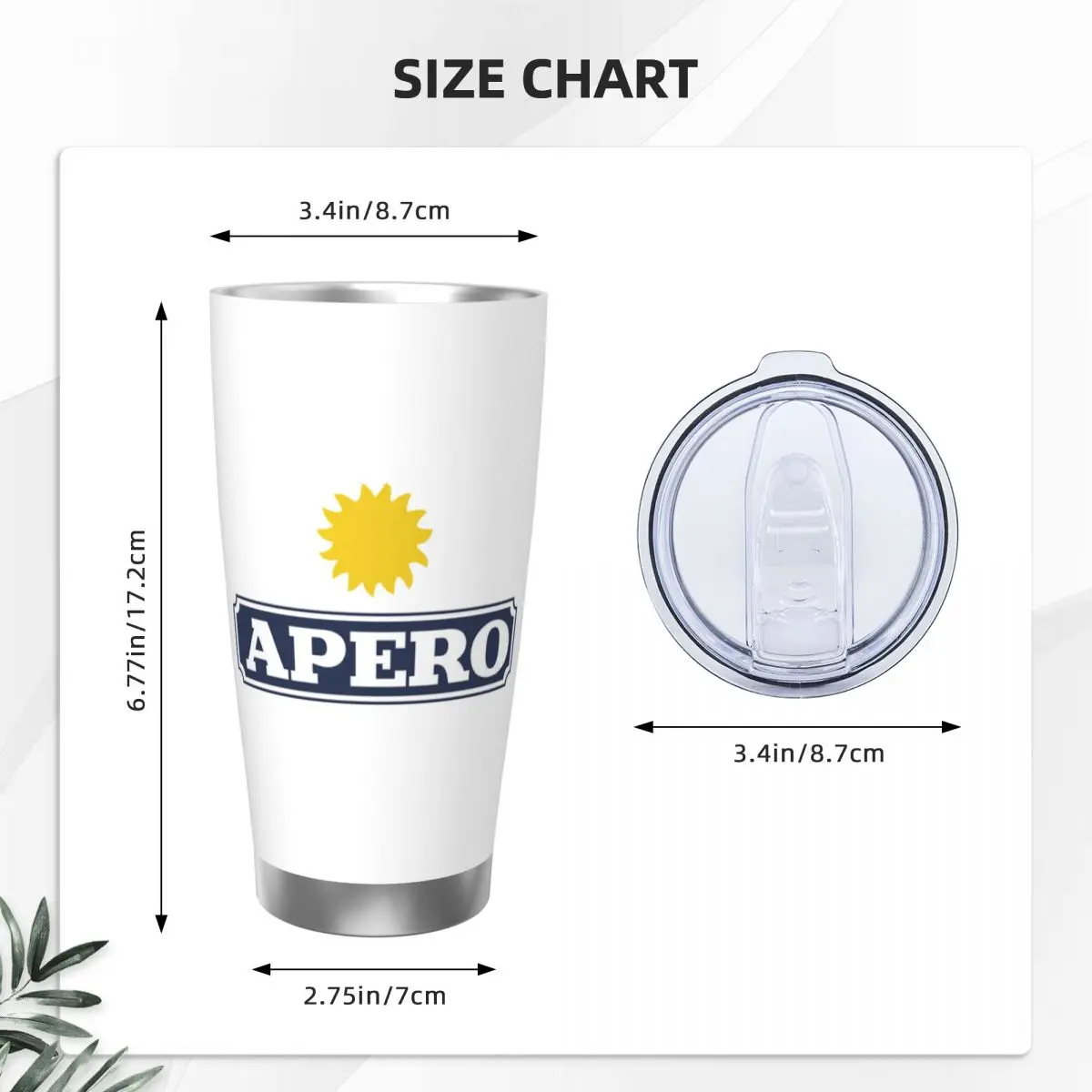 Aperitif Apero Stainless Steel Tumbler Vacuum Insulated Mugs Thermal Cold Cup Straw With Lid 20oz - view 2