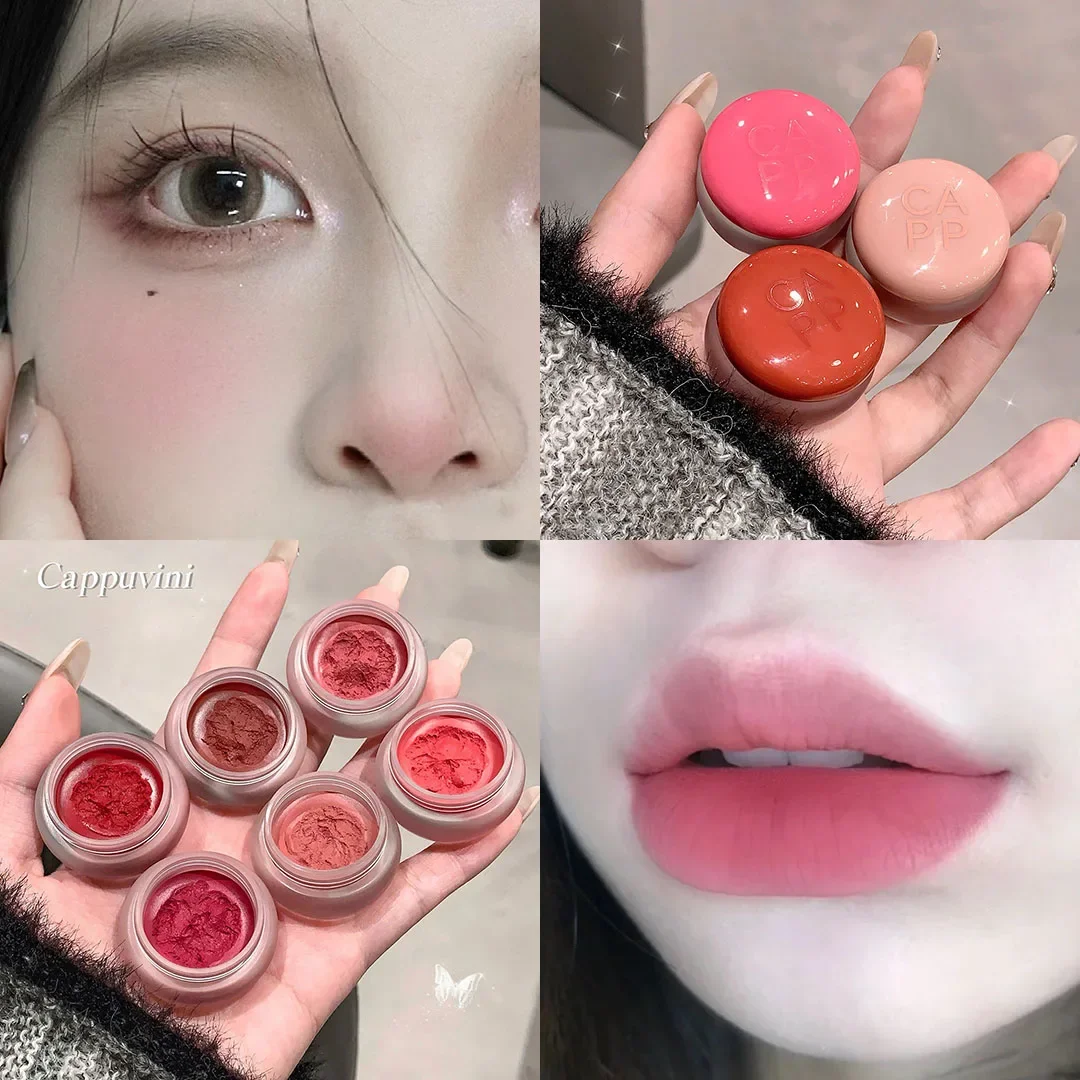 Matte Nude Pink Canned Lip Mud Lipstick Cheek Blush Cream Pigment