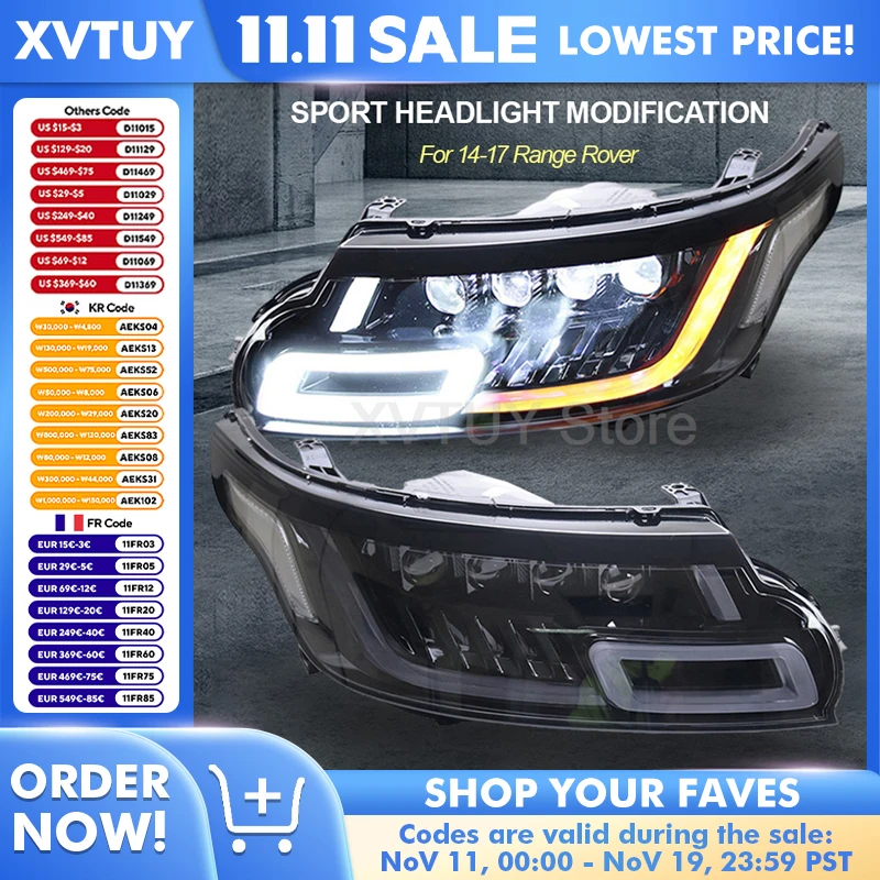 

Фары для Range Rover Sport 2014-2017, последовательные светодиодные фары Land Rover в сборе, внедорожник, передние фонари, указатель поворота, автоаксессуары