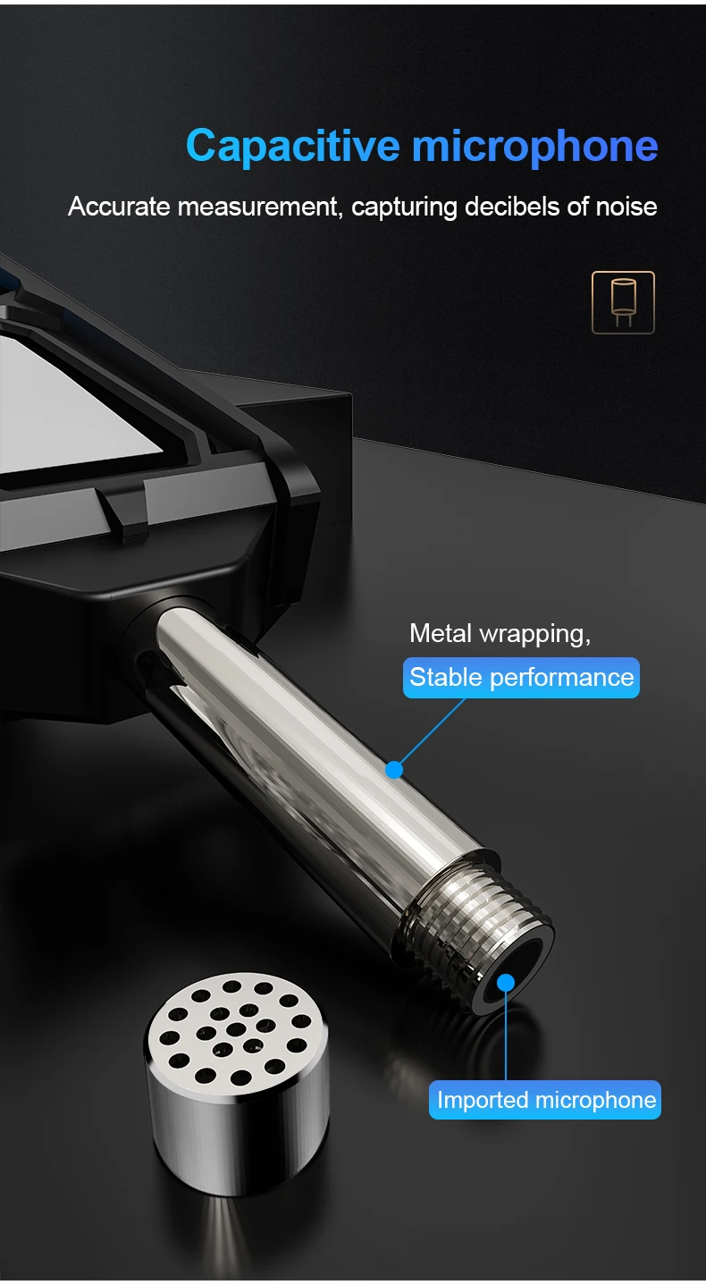 SL750B Digitales Schallpegelmessgerät 30–130 dB A/C gewichtetes professionelles Sonometer Lärmtester Lärm Dezibel-Messgerät – Detail 5