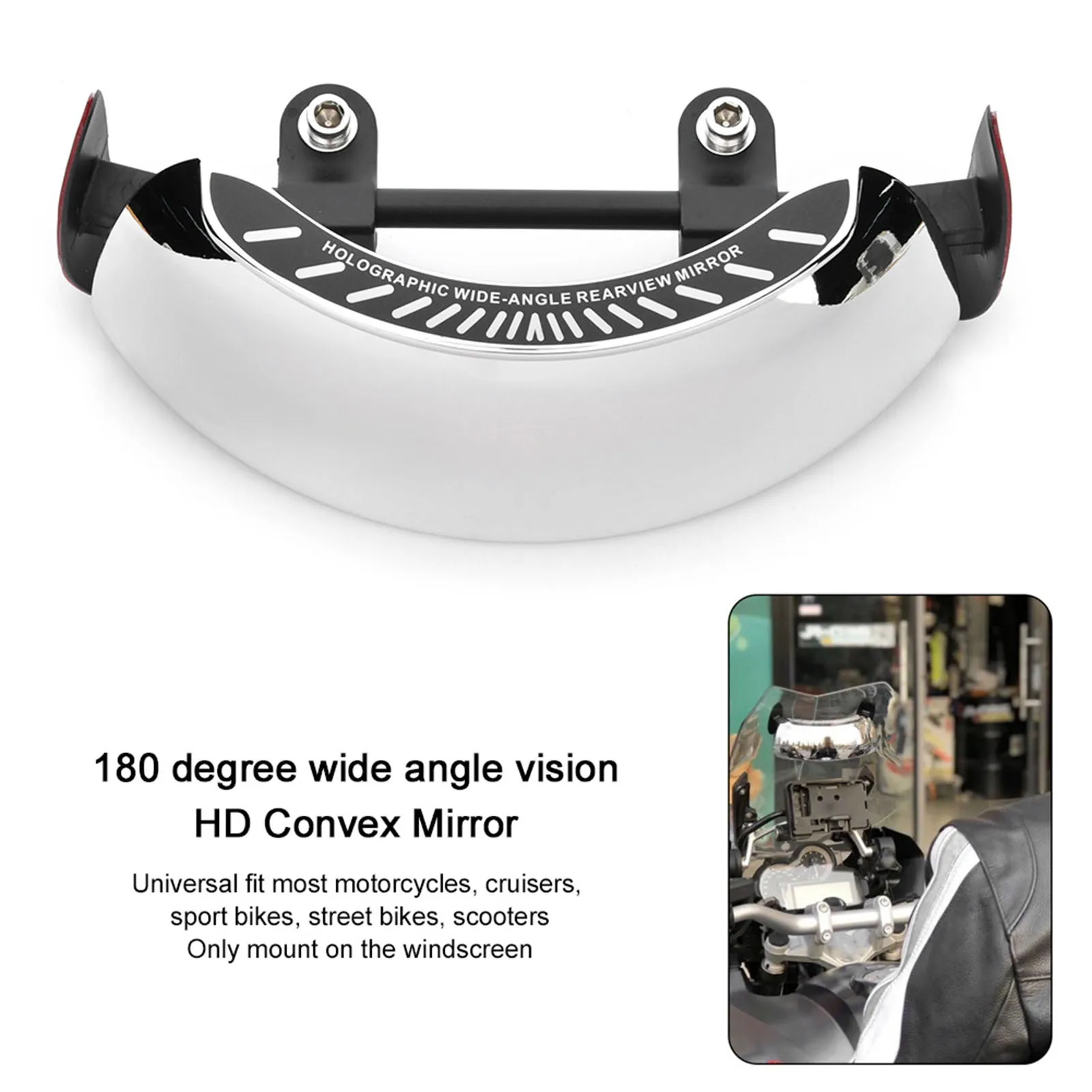 Add On Rearview Mirror Motorcycle Rear View Mirror Chromed 180 Ultra Wide Angle Central Windscreen Mount