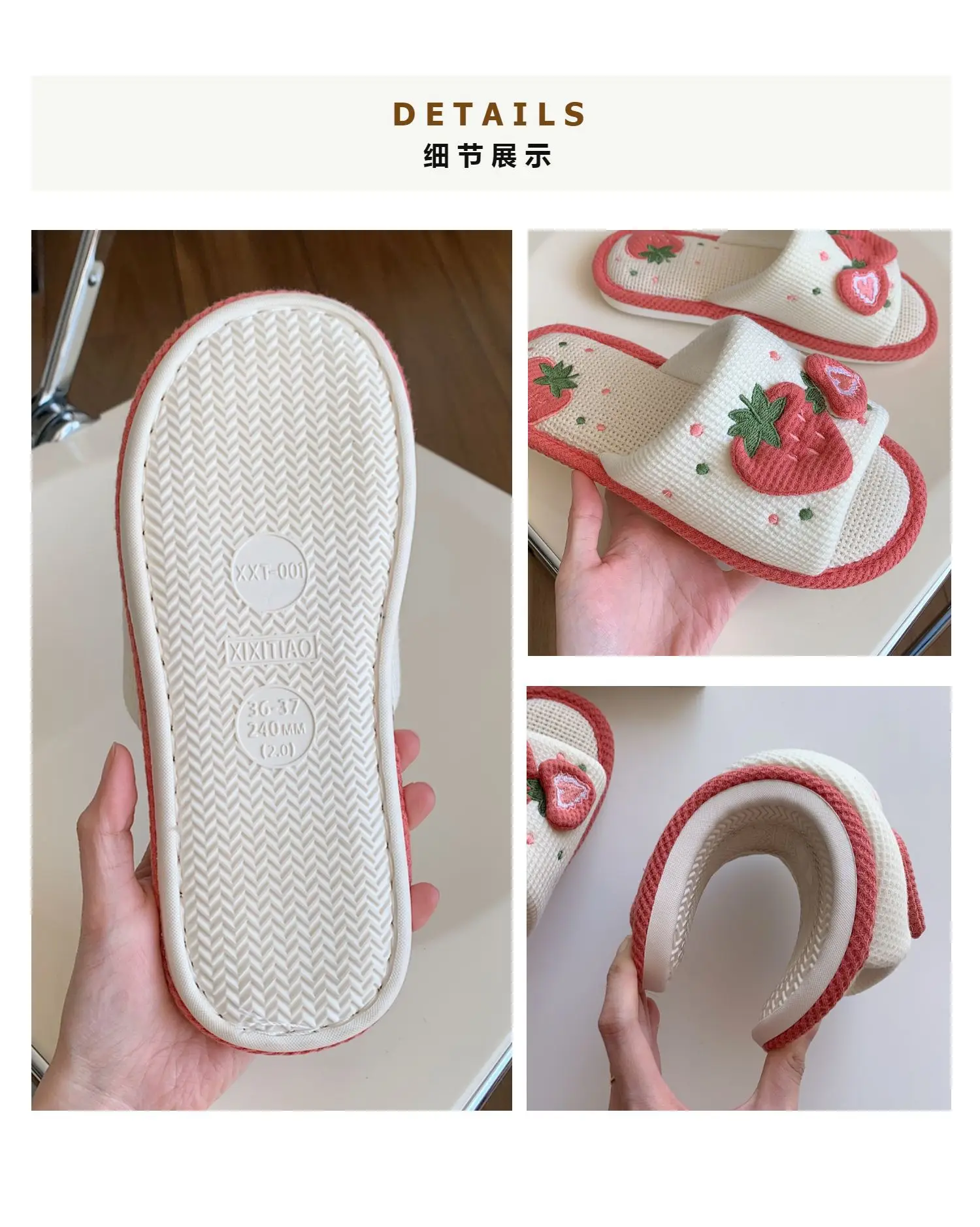 Cute Strawberry Plush Slippers Autumn House Slides Female Flip Flops Women Slippers Winter Home Warm Furry Linen Slippers Women