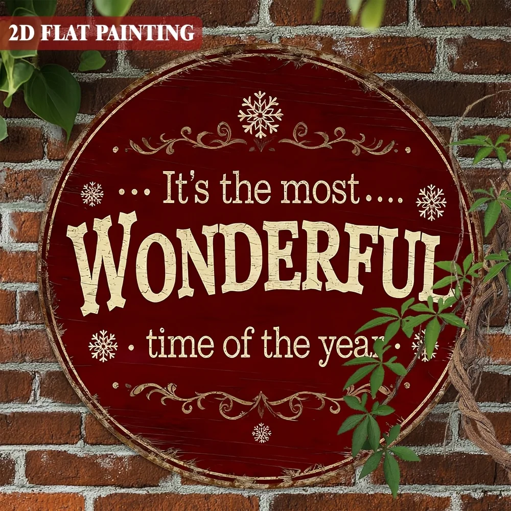 1pc Rustic Farmhouse Round Wall Sign It'S The Most Wonderful Time of The Year 8 X 8 X 0 Inch Vintage Christmas Plaque
