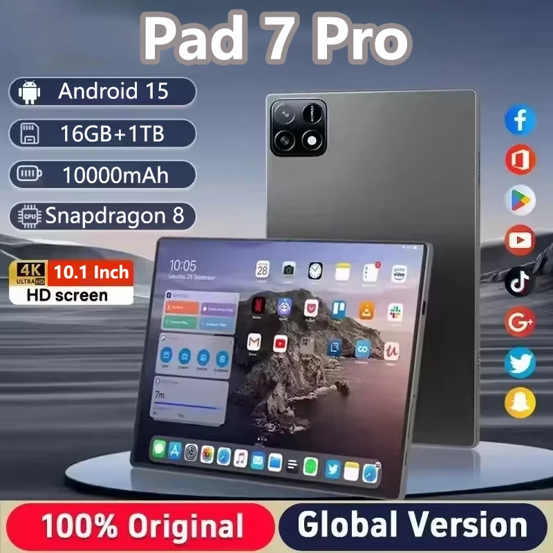 

2026 NEW Original Pad 7 Pro HOT Tablet Snapdragon 8 Gen3 10.1inch Android 15 16GB+1TB 10000mAh 5G Dual Card WiFi GPS Tab