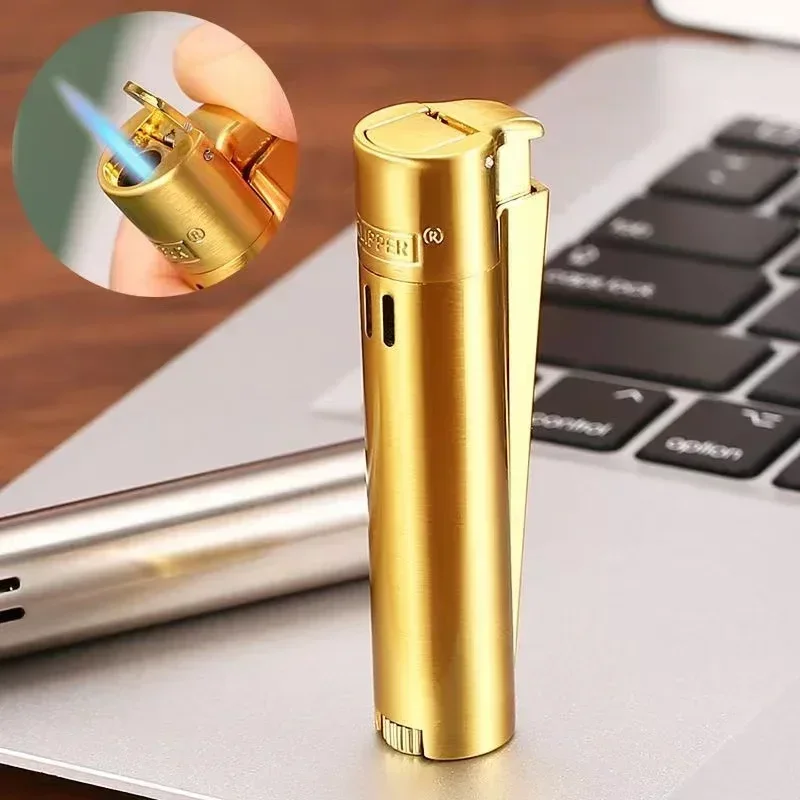 Clipper Metal Lighter Straight Jet Gas Blue Flame Windproof Lighter Flame Outlet With Dust Cap Butane Torch Lighter Men\'s Gadget