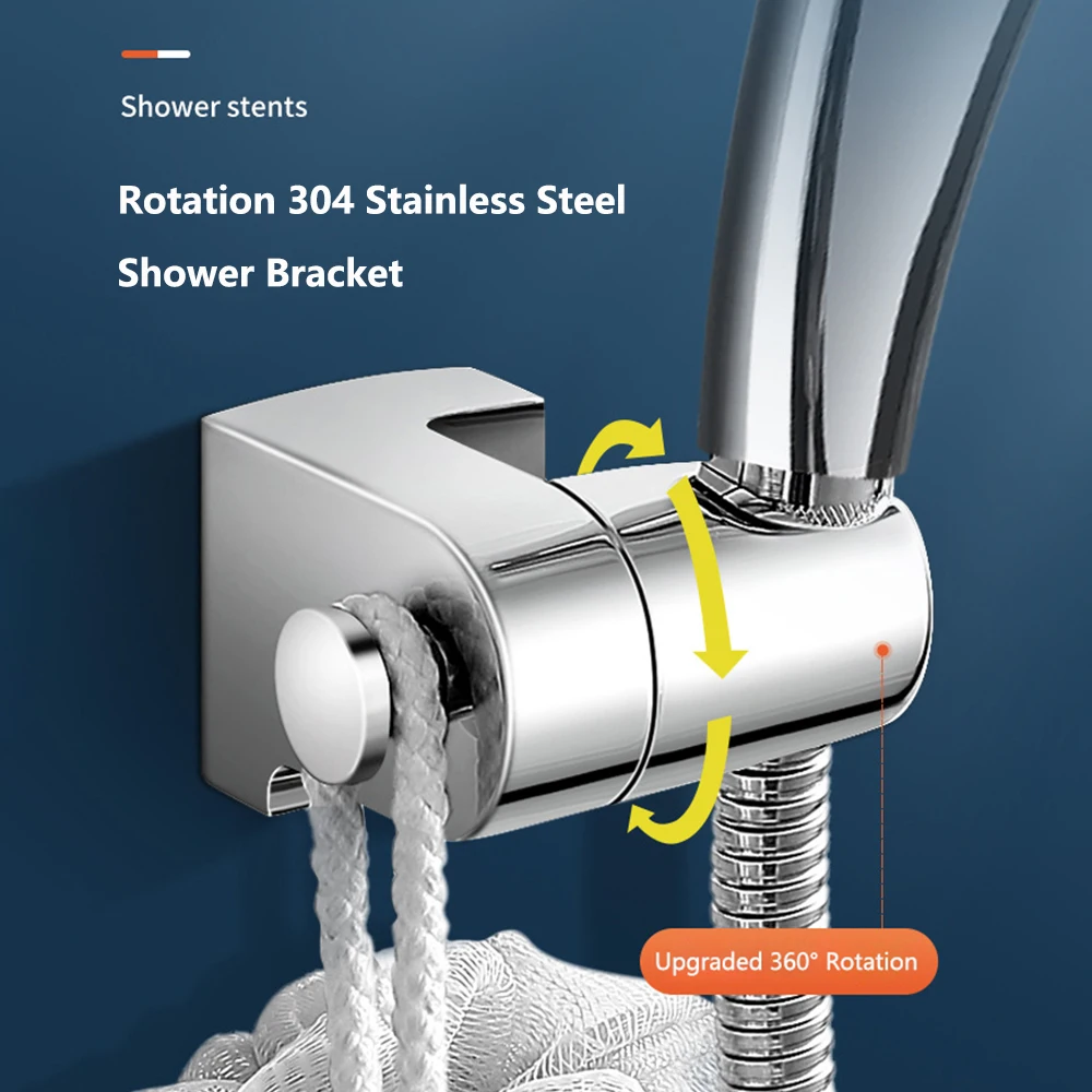 304 Stainless Steel Shower Head Holder Universal 360° Rotation Showerhead Bracket Adjustable Shower Base Bathroom Accessories