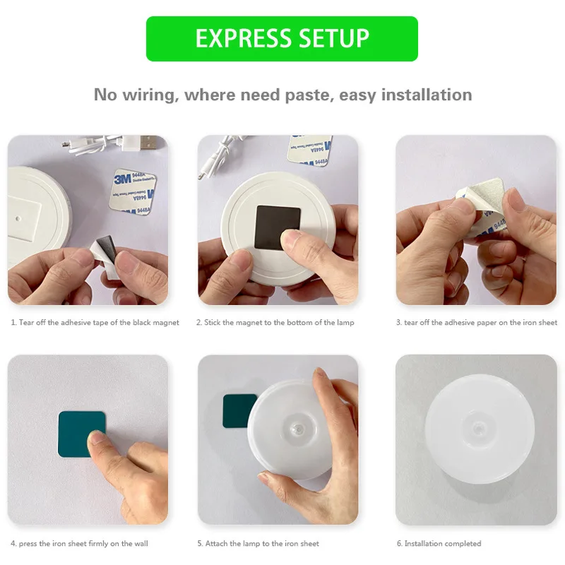 Motion Sensor LED Night Light Button Control Induction Nightlight USB Rechargeable Lamp Dimmable Light for Stairs Cabinet Closet