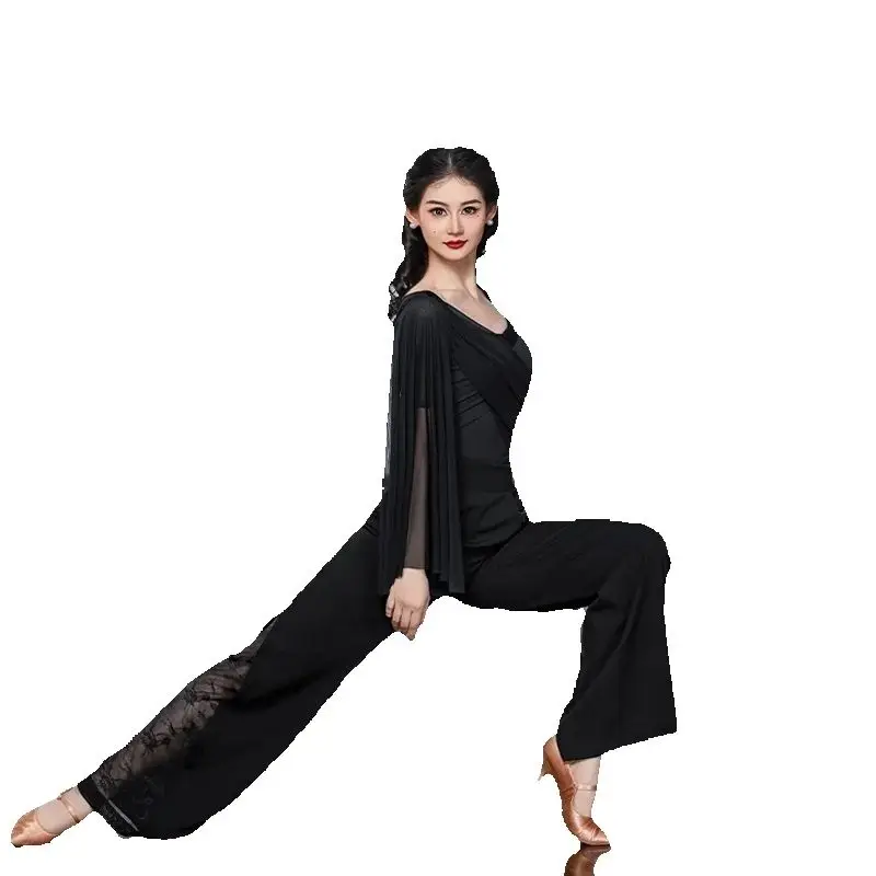 Women'S Ballroom Dance Costume For Adults Samba Latin Dance Clothes Irregular Sleeves Top Modern Dancing Pants Stage Wear S20005