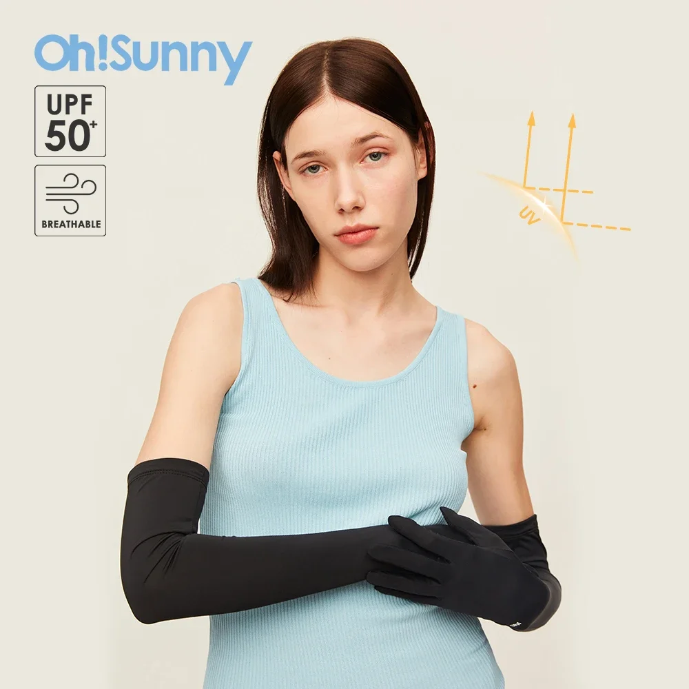 OhSunny Breathable Long Gloves Women Touch Screen Sunscreen UV Protection CoolChill Fabric Hand Protector for Driving Cycling