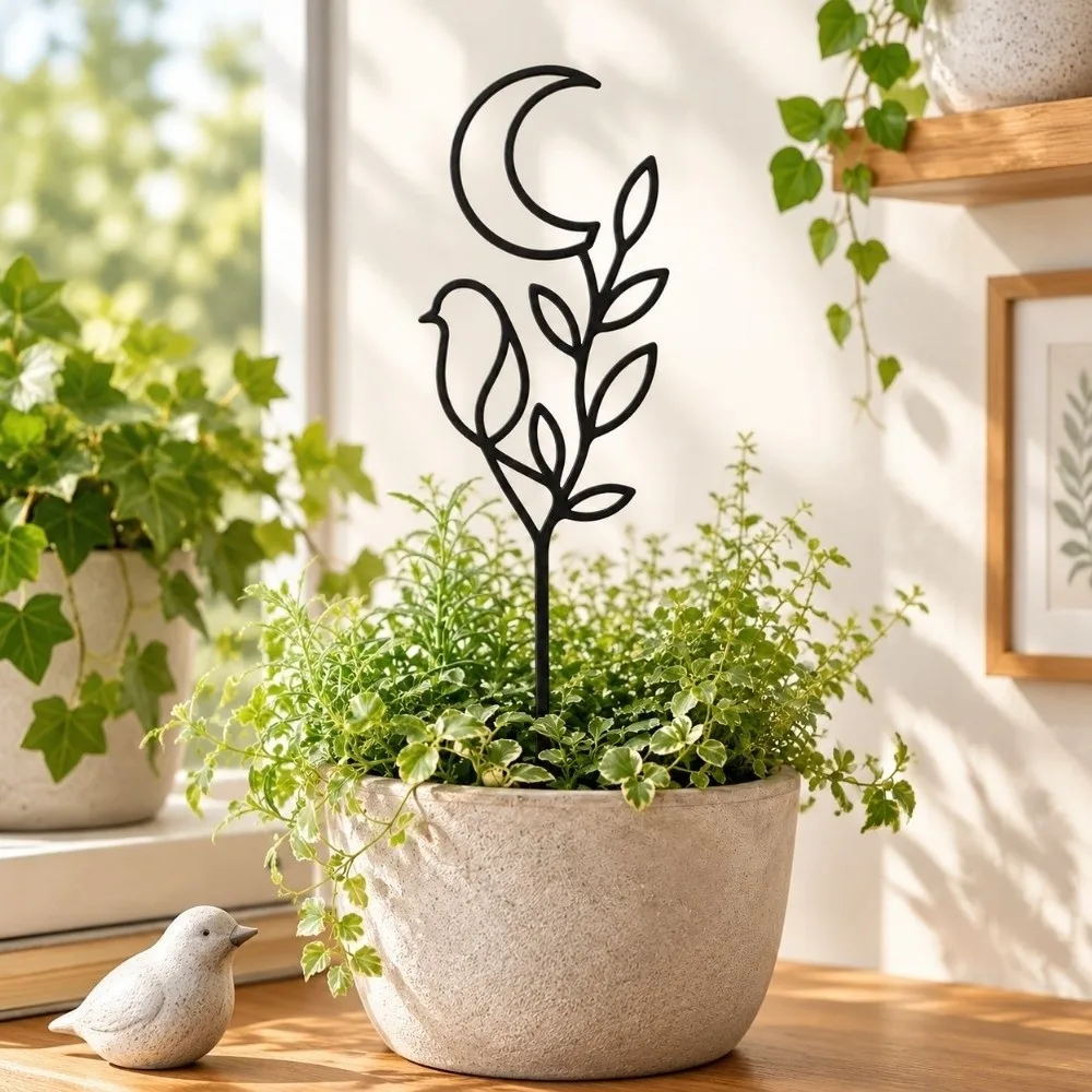 Hollow Out Character Silhouette Plant Stand Abstract Figure Strong Load Bearing Plant Fixed Frame Moon Bird Weather Resistance