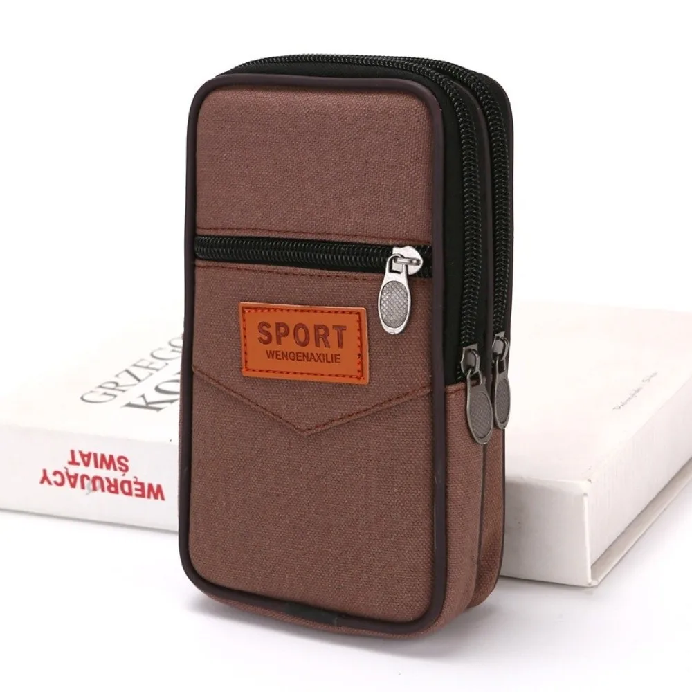 Double Layer Men Phone Pouch Horizontal Vertical Style Canvas Canvas Waist Pack Belt Attachment Mobile Phone Bag Outdoor