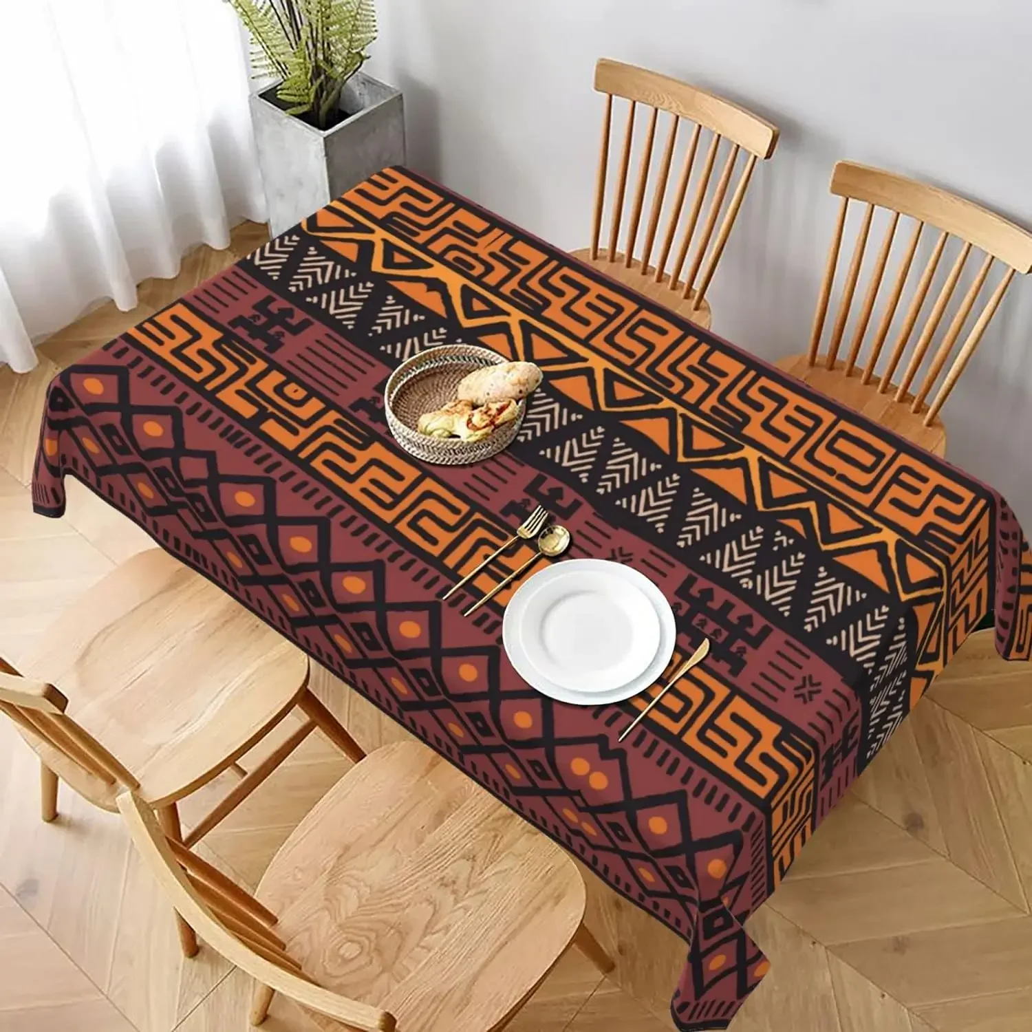 African Mud Tribal Tablecloth for Rectangle Table Decor Reusable Waterproof Tablecloth Kitchen Dining Wedding Party Decorations