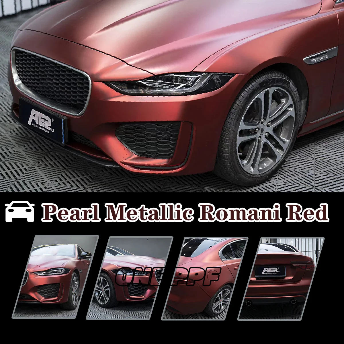 PET Pearl Metallic Romanee Red 1.52*18M Matte Chrome Romanee Red Car Wrap Film Wrapping Vinyl Stickers Color PPF