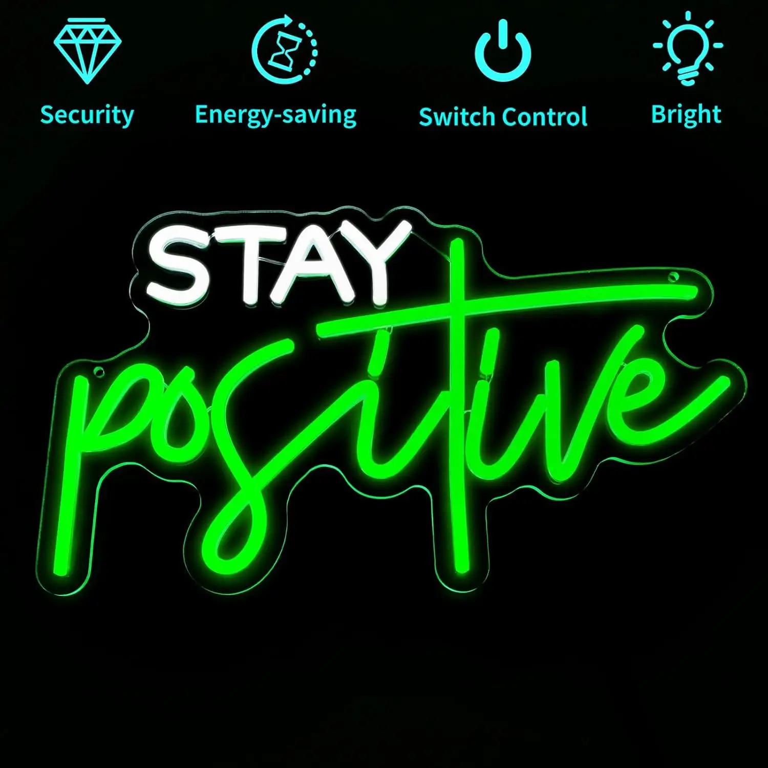 Stay Positive Neon Sign USB Dimmable LED Lights for Bedroom Office Study Room Home Inspirational Theme Wall Art Decor Gifts