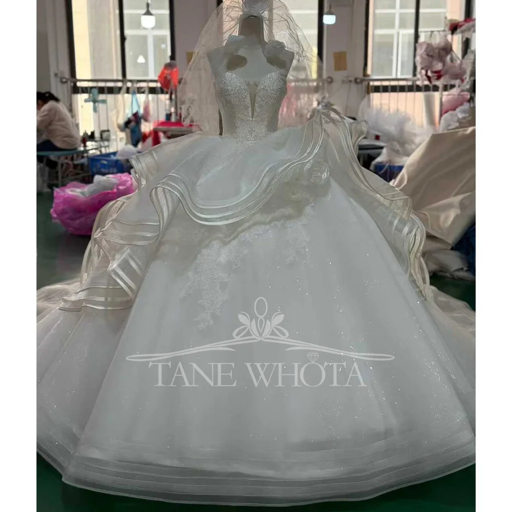 Sweetheart Sleeveless Wedding Dress With Beading Sequined Embroidery 3D Flower Lace-Up Back Customized Ball Gown