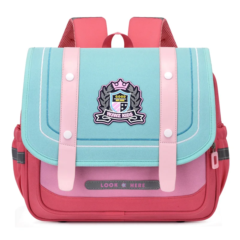 Mochila infantil versão horizontal, jardim de infância Cartoon Schoolbags, grande capacidade, contraste cor, novo