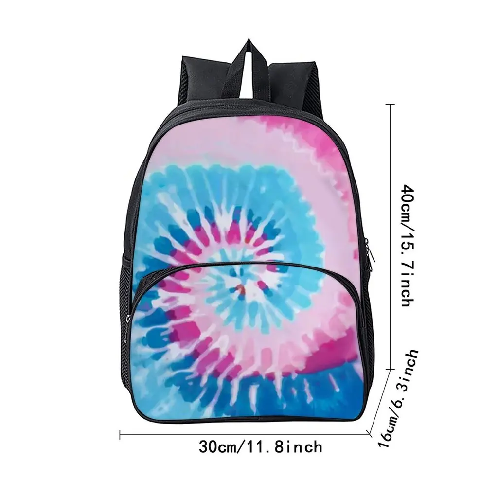 Tie-dye Print School Backpack for Boys and Girls Best Gift Waterproof 2D Flat Cartoon Round Front Pocket Bag for Children