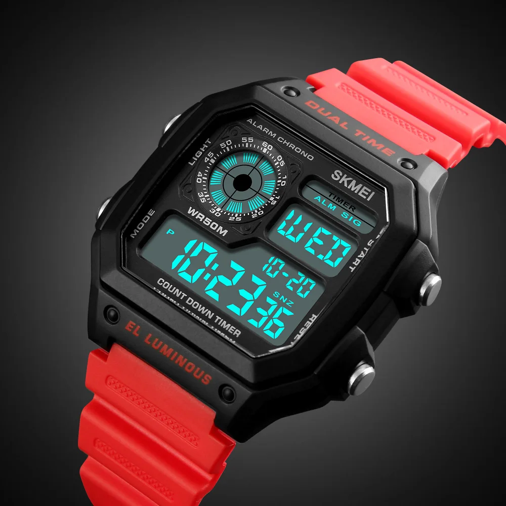 SKMEI 1299 Alarm Male Digital Watch reloj hombre Outdoor Sport Watch Fashion Men PU Strap Multifunction Waterproof Watches