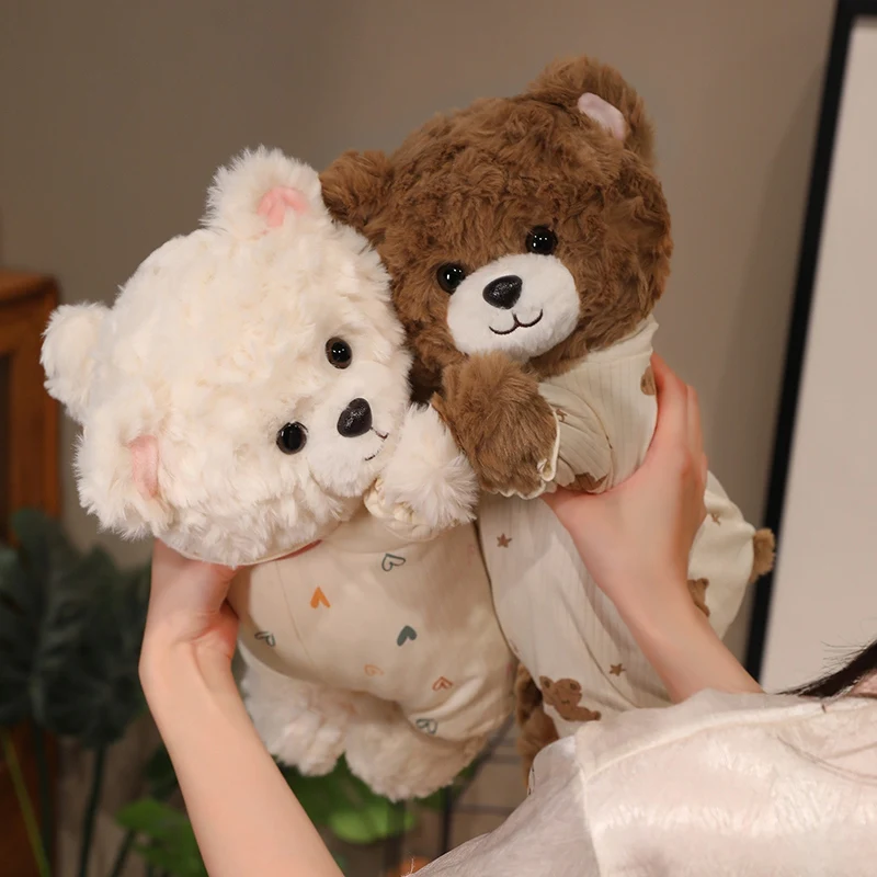 Fluffy Bear Plush Pillow White Brown Kawaii Bear Plushies Stuffed Animal Lovers Cozy Bedtime Rest And Sweet Room Accent