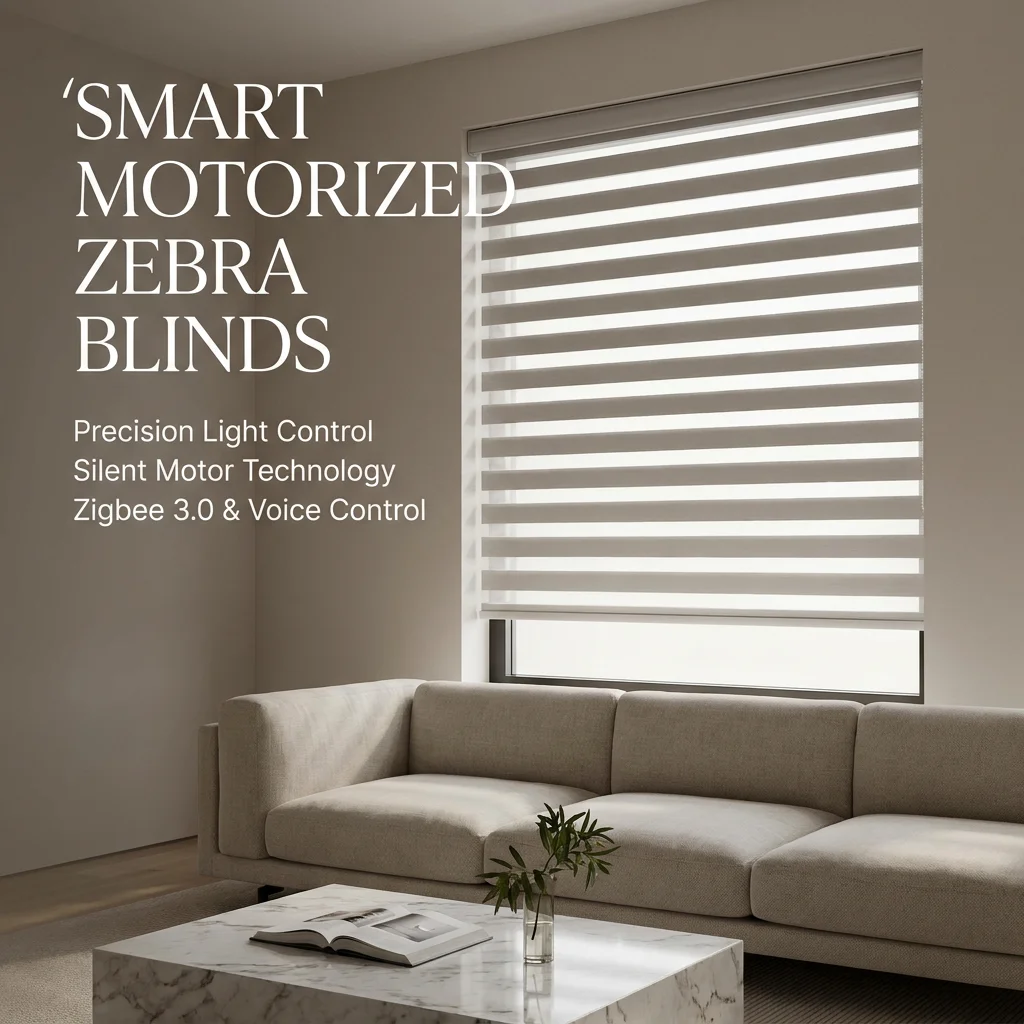2026 New Style Blackout Silent Alexa Zigbee Matter Luxury  Motor Smart Day and Night Motorized Zebra Shades Blinds for Window