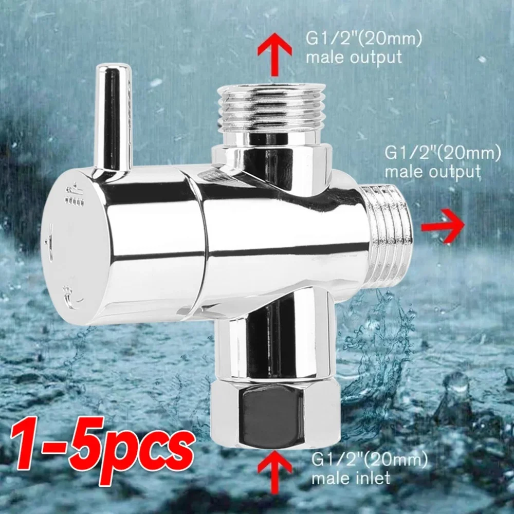 3 Way Shower Head Diverter G1/2 Chrome Faucet T Adapter Anti-scratch Shower Head Diverter Valve Water Separator Faucet Accessori