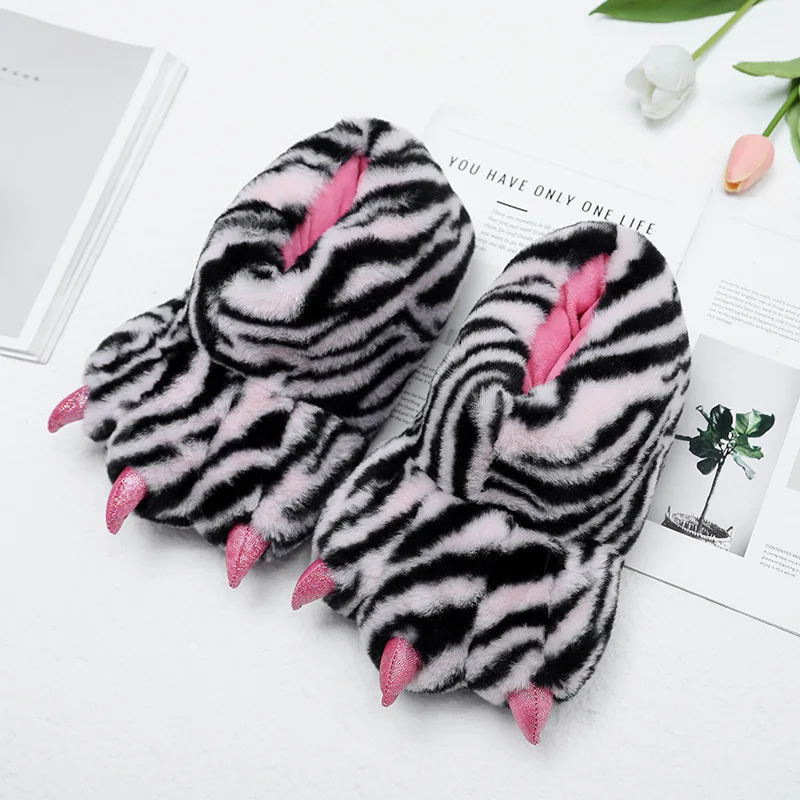 Funny Unisex Animal Paw Slippers Shoes Dinosaur Claw Slippers Fuzzy Winter Warm Home Indoor Room Shoes Cosplay Halloween Costume