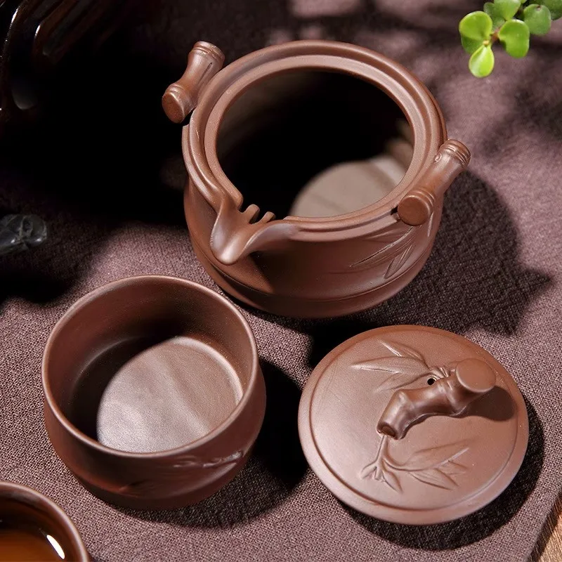 zi sha Kuai Ke Cup tea pot set Chinese portable Chinese tea cups teapot Clay set tea ceremony camping 2 cups Travel tea set