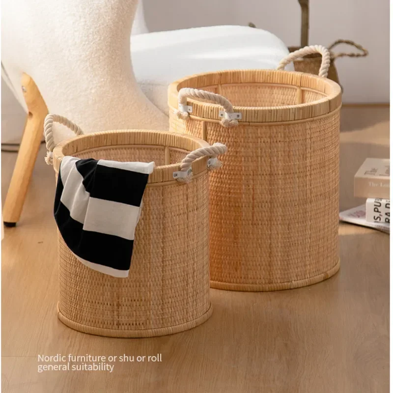 

Simple Retro Storage Basket Natural Rattan Woven Laundry Bucket Bathroom Breathable Organizer Boxes Sturdy Durable Home Supplies