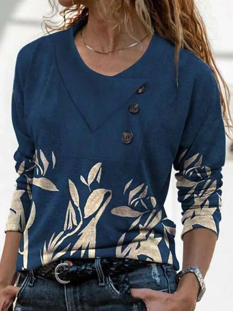 Mode Geometrie Druck T-Shirt Frauen Casual Herbst Taste Langarm Tops Chic Kreis Dekoration Tees 3XL – Detail 7