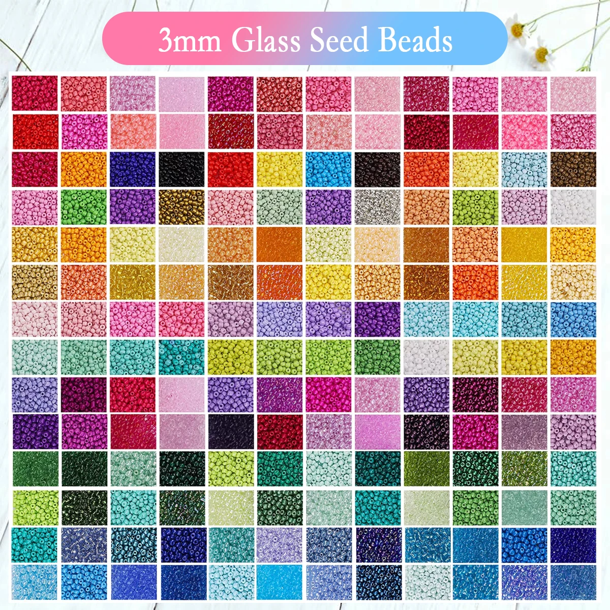 مجموعة خرز زجاج ملون على شكل حبات أرز ٣ مم - ٢٤ عُلبَة (٦.٥ غرام/عُلبَة ≈٥٢٠٠ قطعة) لصنع أساور وقلادات يدوية