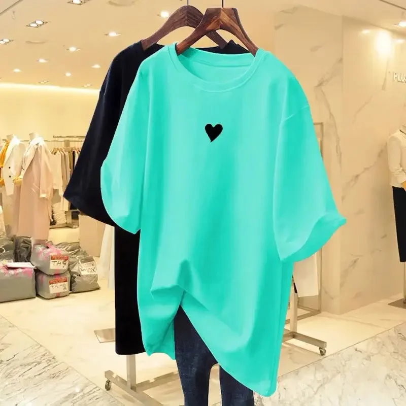 

Summer Love Printed Short Sleeve T-shirt Women Casual Loose Pure Cotton Top Tees Basic Solid Short Sleeve Pullovers