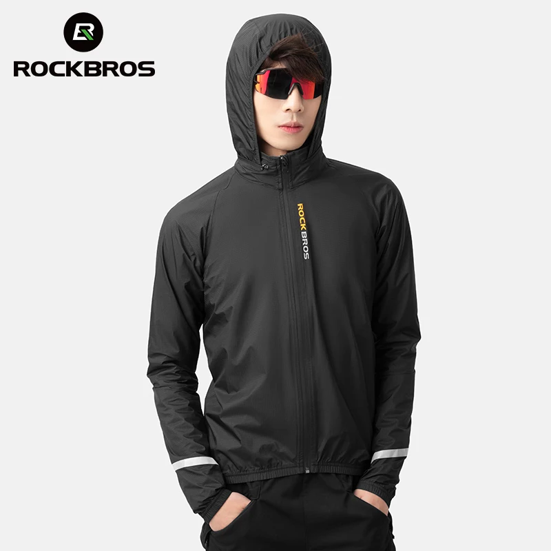 ROCKBROS Cycling Raincoat Quick Dry Breathable Lightweight Waterproof Jacket Foldable Hooded Jacket Men Outdoor Cycling Clothing